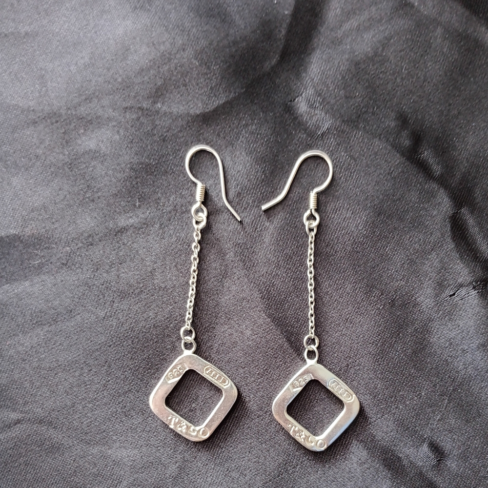 Silver Square-Loop Drop Earrings - Women's Jewelry